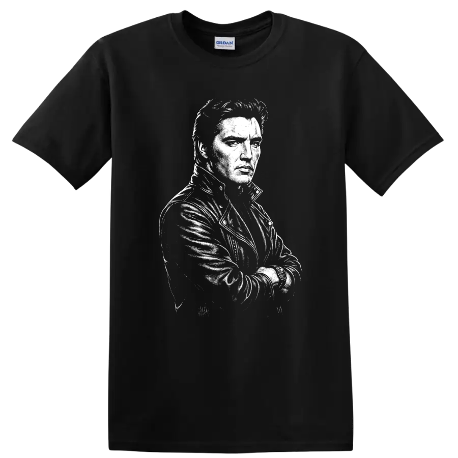 Elvis Presley King of Rock and Roll Portrait T Shirt - Black