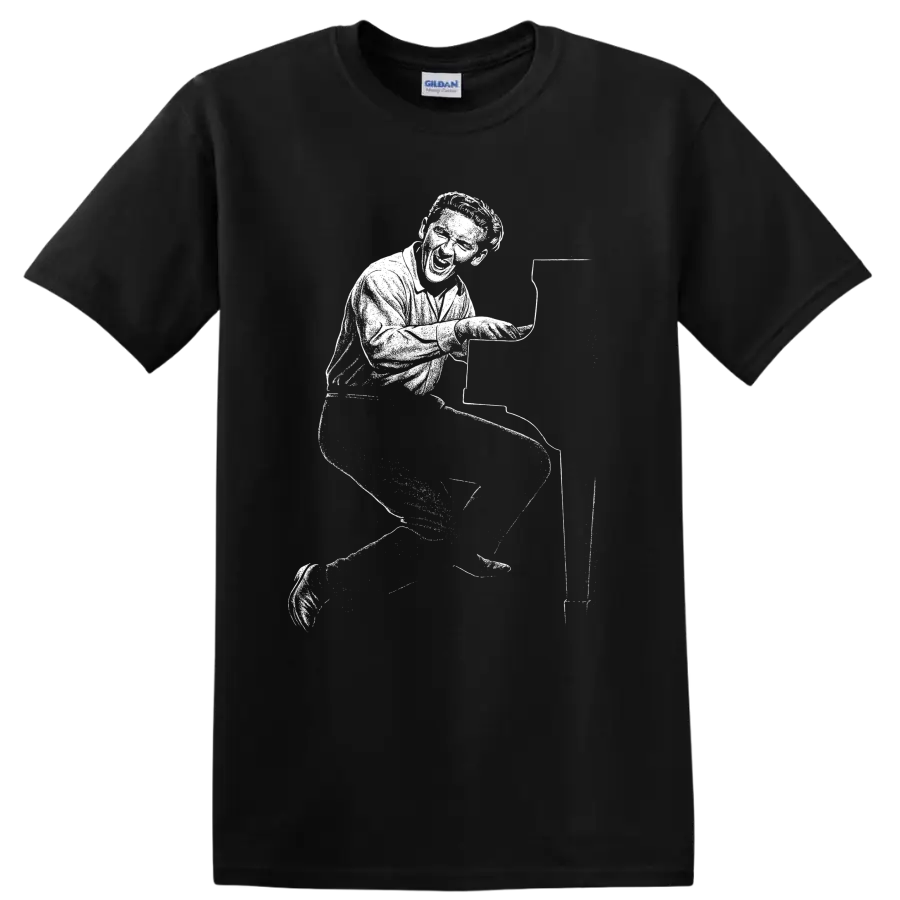 Jerry Lee Lewis T Shirt Rock Legend Piano Player Silhouette Music Fan Gift Tee - Black