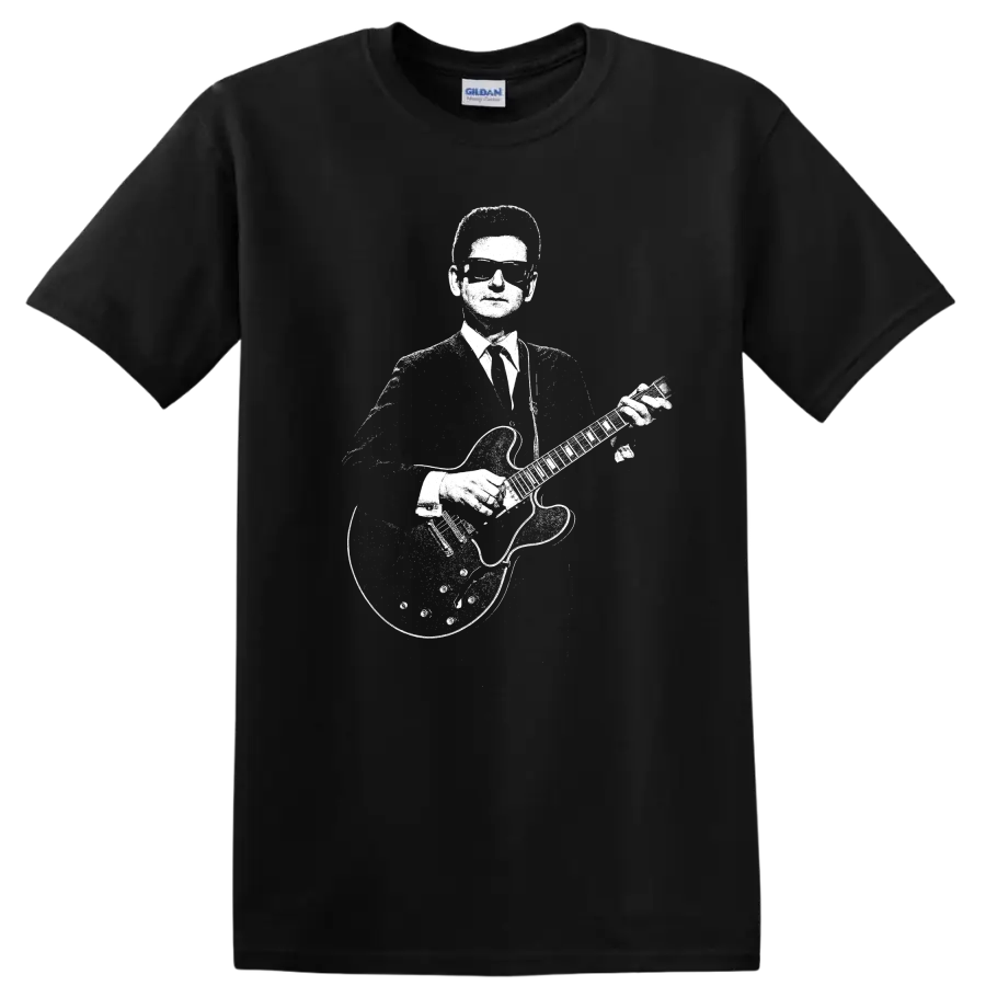 Roy Orbison Rock Legends Pixel Art Guitar T Shirt - Black