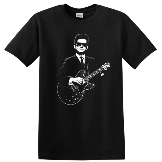 Roy Orbison Rock Legends Pixel Art Guitar T Shirt - Black
