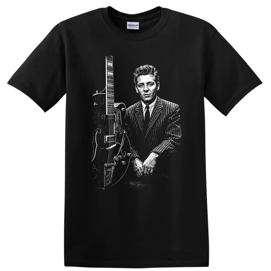 Eddie Cochran Rock Legends Silhouette Guitar T Shirt - Black