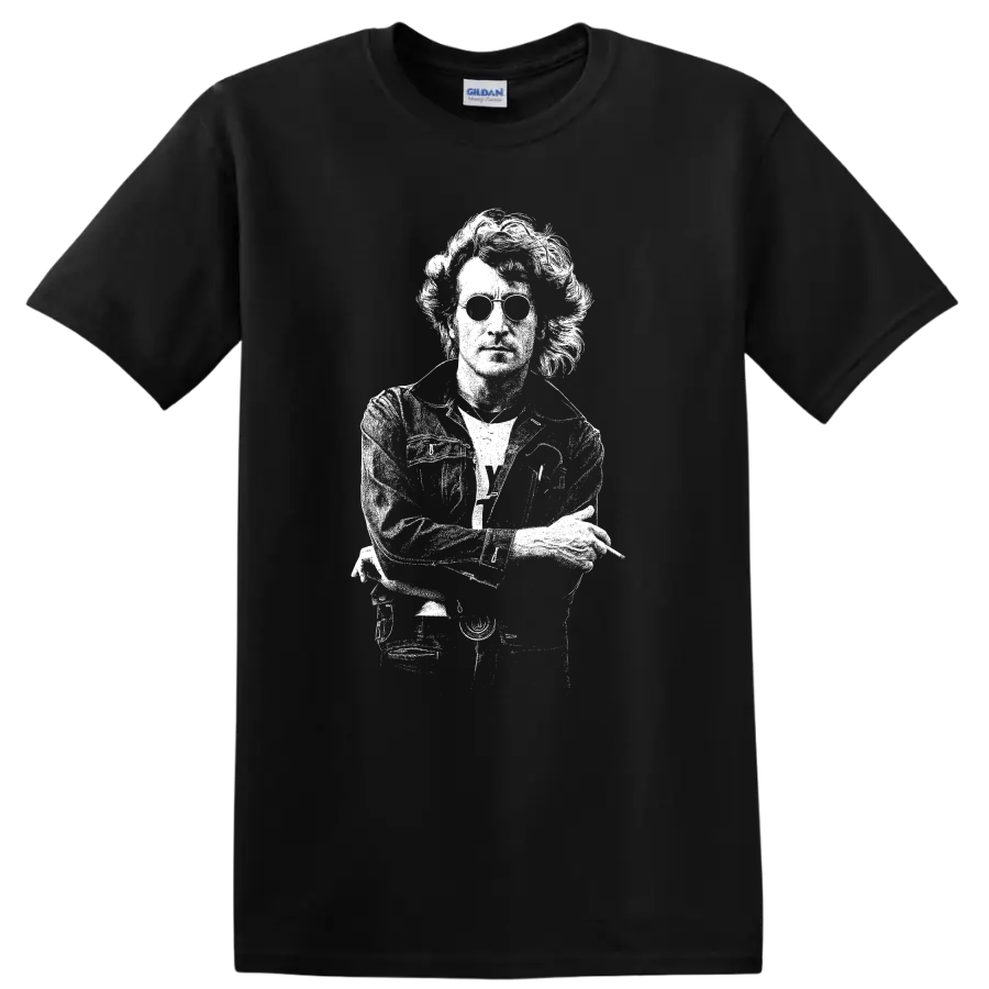 John Lennon The Beatles Rock Legends Portrait T Shirt - Black
