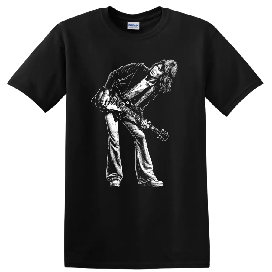 Jeff Beck Rock Legends Portrait T Shirt for Classic Guitar Fans - Black
