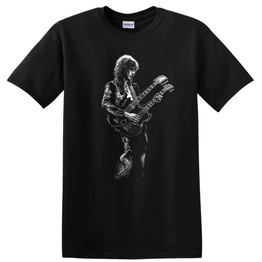 Jimmy Page Led Zeppelin Rock Legends Silhouette Guitar T Shirt - Black