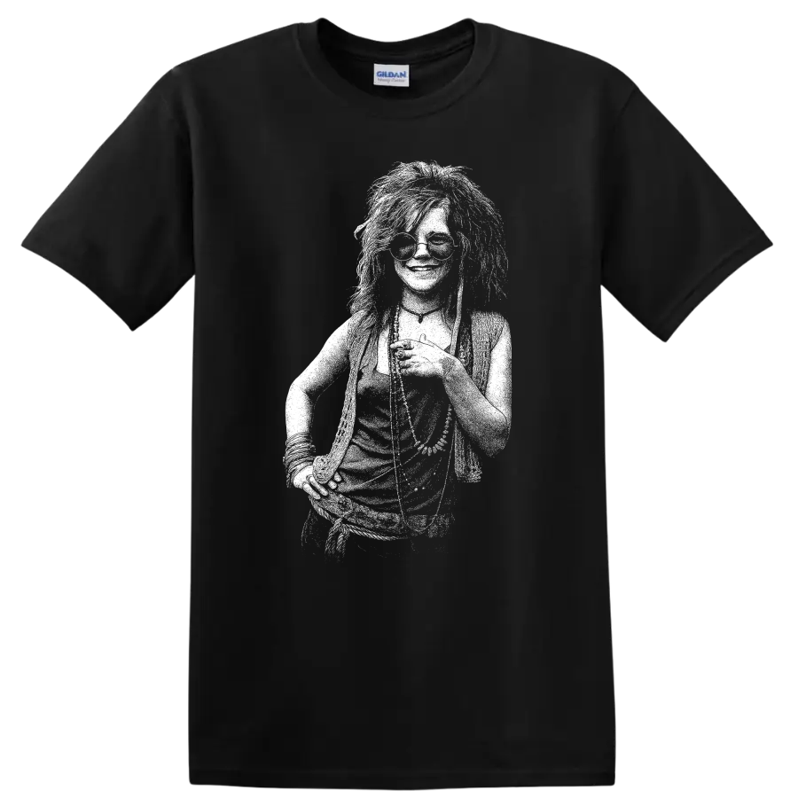 Janis Joplin Rock Legends Vintage Style T Shirt for Music Fans - Black