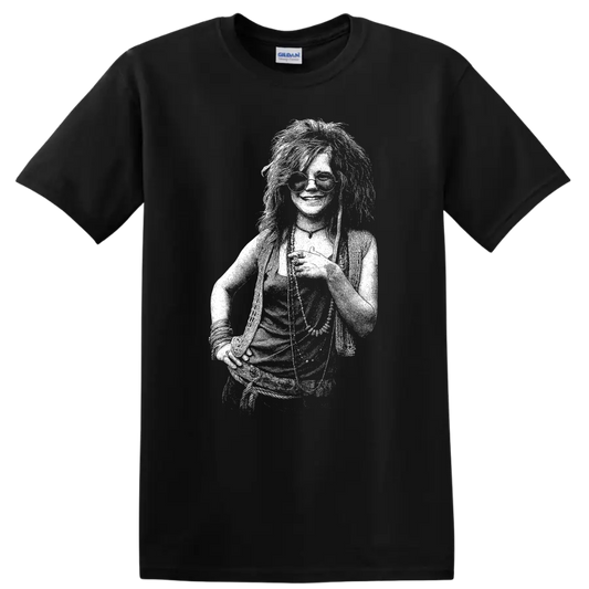 Janis Joplin Rock Legends Vintage Style T Shirt for Music Fans - Black