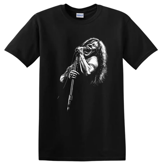 Janis Joplin Rock Legends Portrait T Shirt for Classic Music Fans - Black