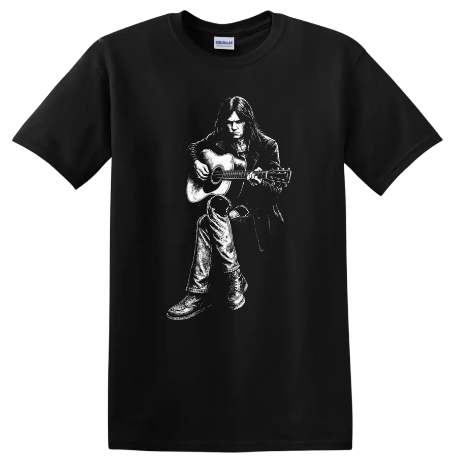 Neil Young Rock Legends Portrait T Shirt for Classic Music Fans - Black