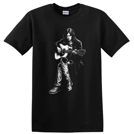 Neil Young Rock Legends Portrait T Shirt for Classic Music Fans - Black