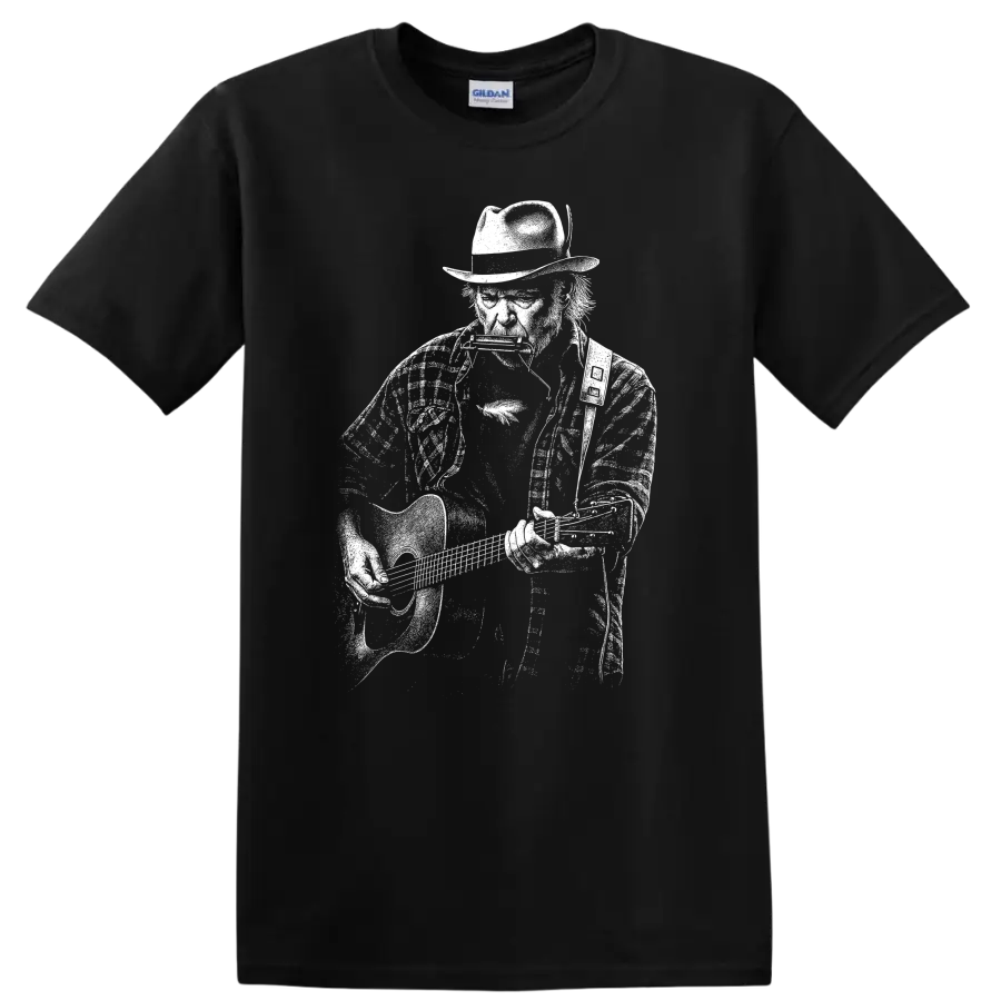 Neil Young Rock Legends T Shirt Vintage Music Fan Tribute - Black