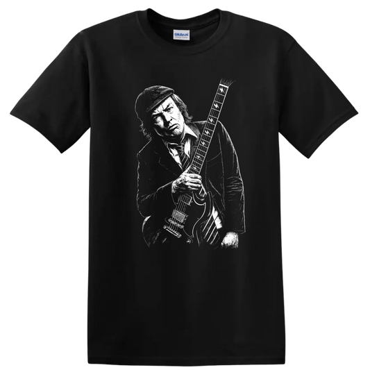 Angus Young AC DC Rock Legends Guitar Pose T Shirt - Black