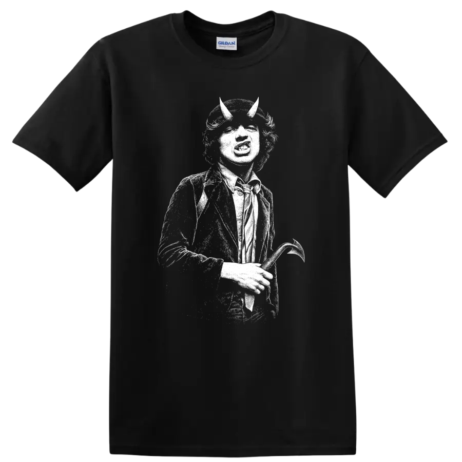 Angus Young AC DC Rock Legends Guitar Silhouette T Shirt - Black
