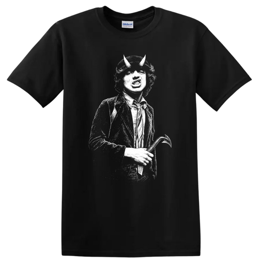 Angus Young AC DC Rock Legends Guitar Silhouette T Shirt - Black