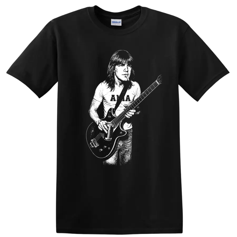 Malcolm Young AC/DC Rock Legends Guitar Silhouette T Shirt - Black