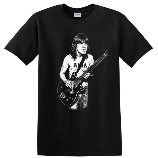 Malcolm Young AC/DC Rock Legends Guitar Silhouette T Shirt - Black