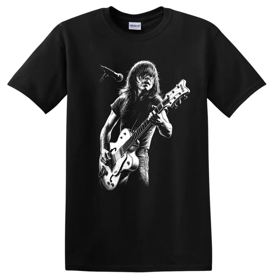 Malcolm Young AC/DC Rock Legends Guitar Silhouette T Shirt - Black