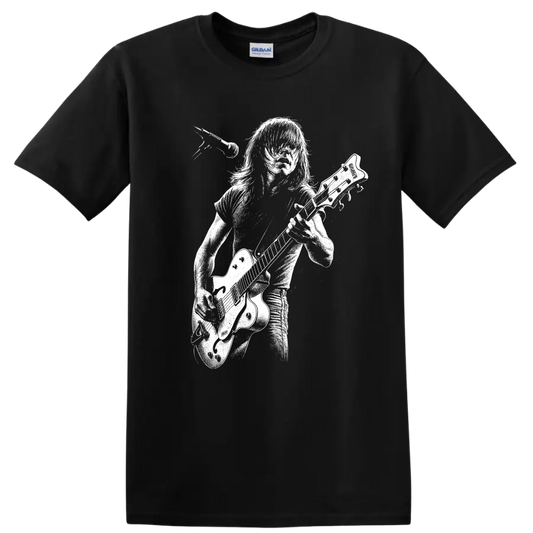 Malcolm Young AC/DC Rock Legends Guitar Silhouette T Shirt - Black