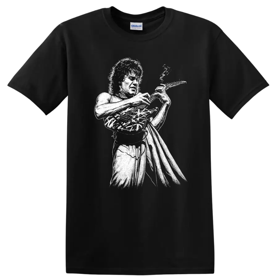 Eddie Van Halen Rock Legends Tribute T Shirt Classic Guitar Logo - Black