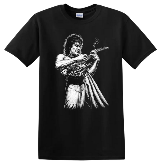Eddie Van Halen Rock Legends Tribute T Shirt Classic Guitar Logo - Black