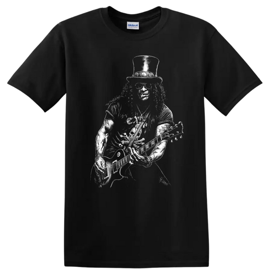 Slash Guns N' Roses Rock Legends White Logo T Shirt for Fans - Black