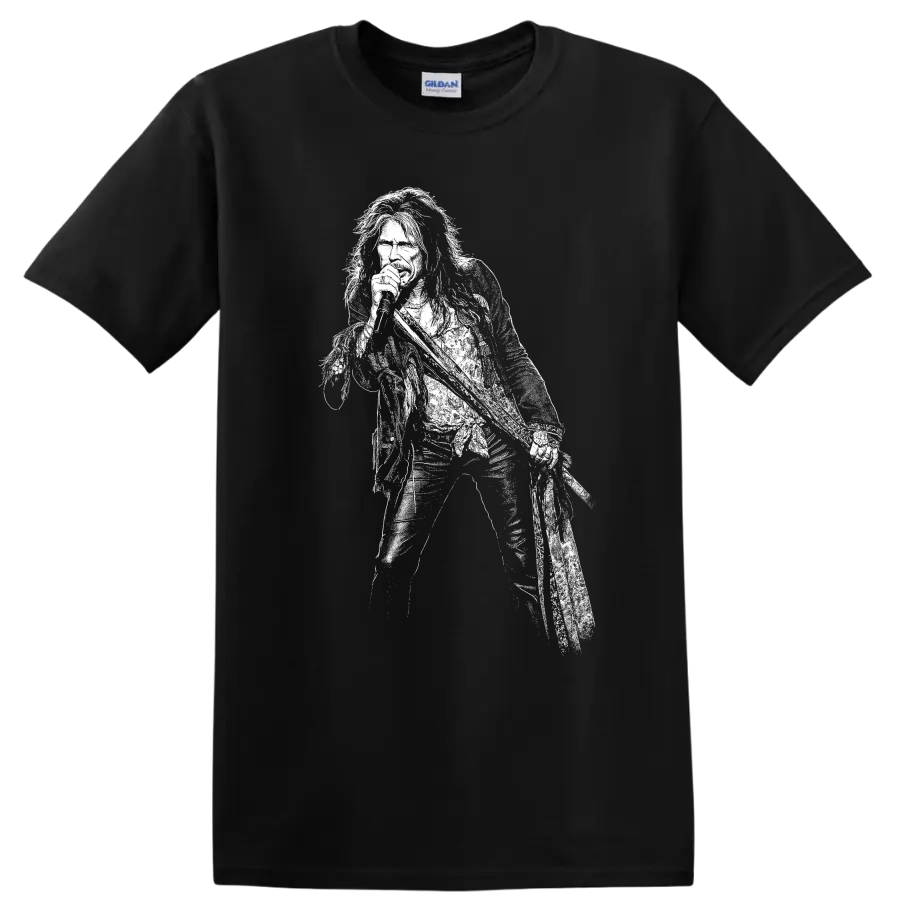 Steven Tyler Aerosmith Rock Legends White Silhouette T Shirt - Black