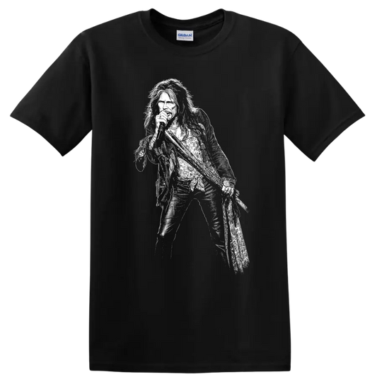 Steven Tyler Aerosmith Rock Legends White Silhouette T Shirt - Black