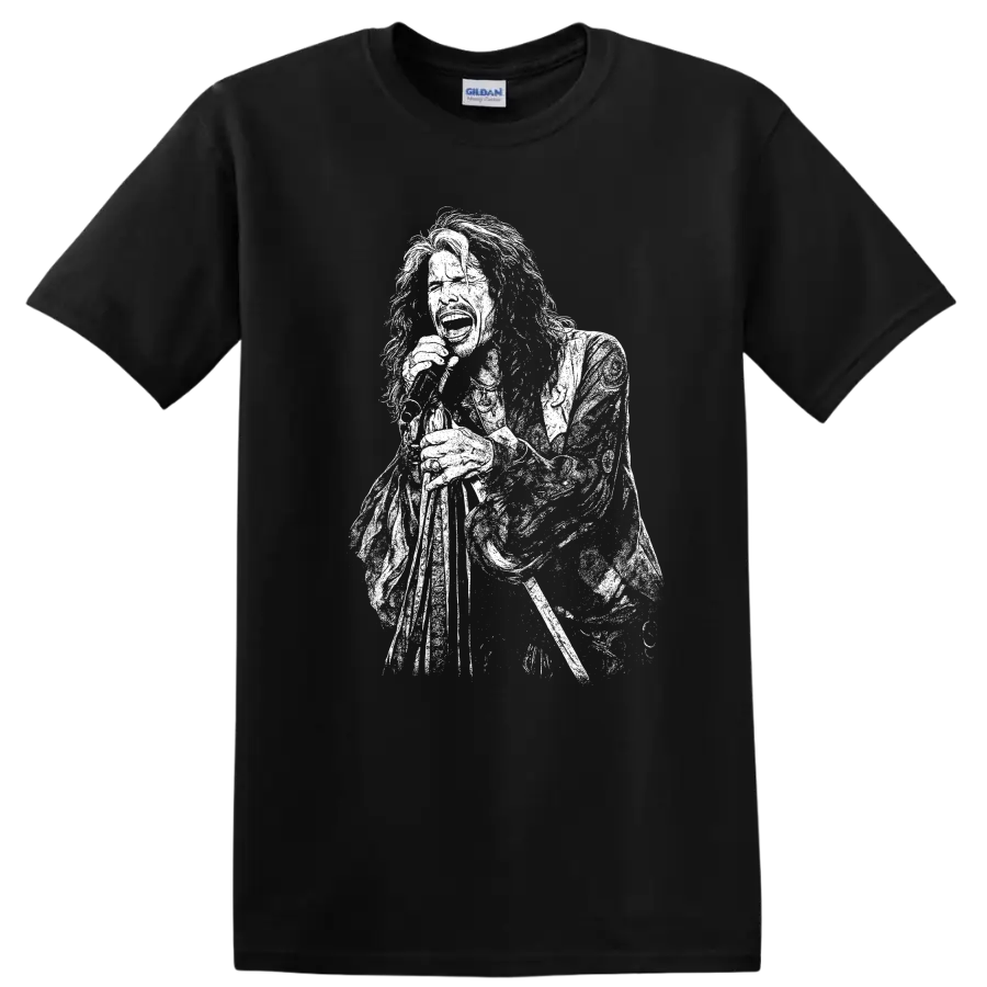 Steven Tyler Aerosmith Rock Legends Tribute T Shirt for Classic Music Fans - Black