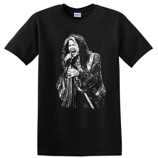 Steven Tyler Aerosmith Rock Legends Tribute T Shirt for Classic Music Fans - Black