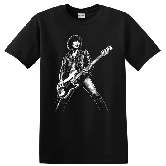 Dee Dee Ramone Ramones Rock Legends White Silhouette T Shirt - Black