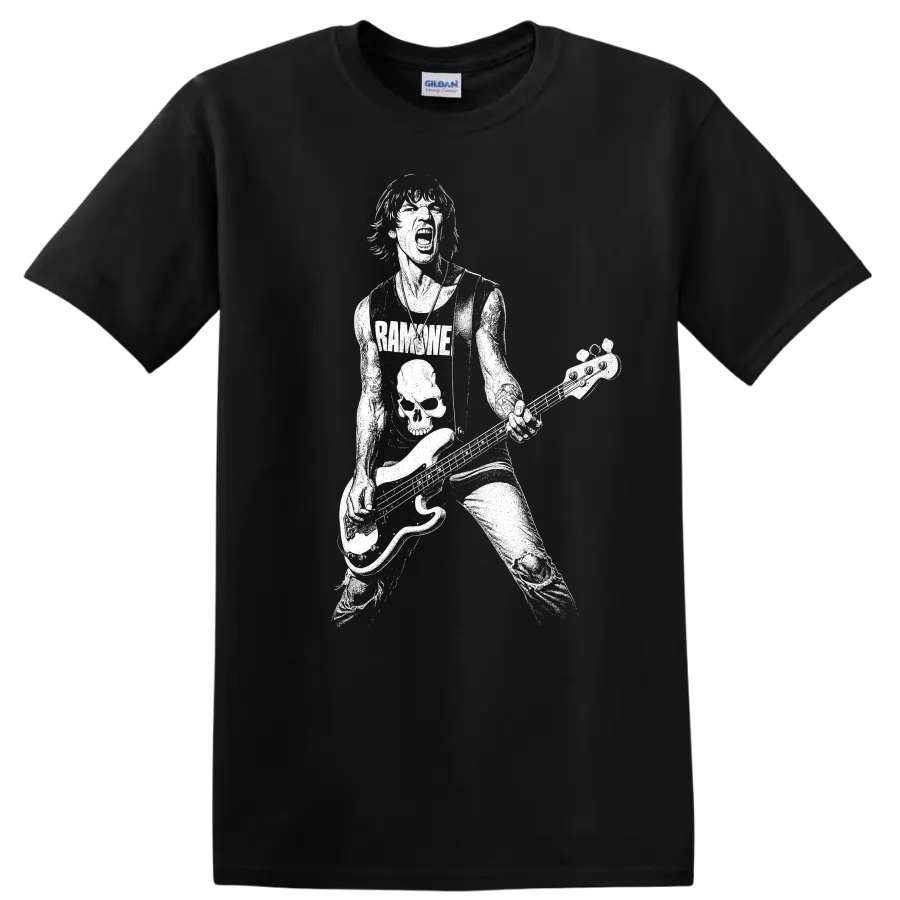Dee Dee Ramone Ramones Rock Legends White Silhouette T Shirt - Black