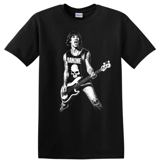 Dee Dee Ramone Ramones Rock Legends White Silhouette T Shirt - Black