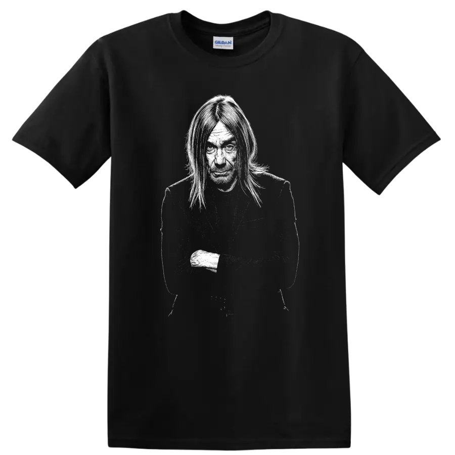 Iggy Pop The Stooges Rock Legends Portrait T Shirt for Classic Music Fans - Black