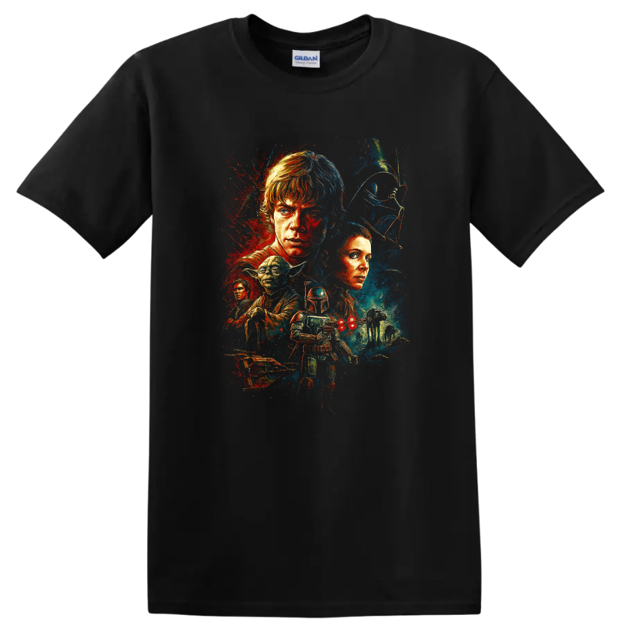 Star Wars A New Hope vintage character collage artwork on a Black T Shirt