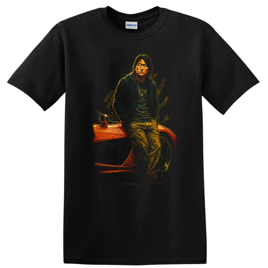 Neon street racing portrait inspired by The Fast and the Furious Tokyo Drift T Shirt on a Black T Shirt