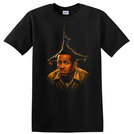Illustrated portrait inspired by Don't Be a Menace to South Central While Drinking Your Juice in the Hood on a Black T Shirt