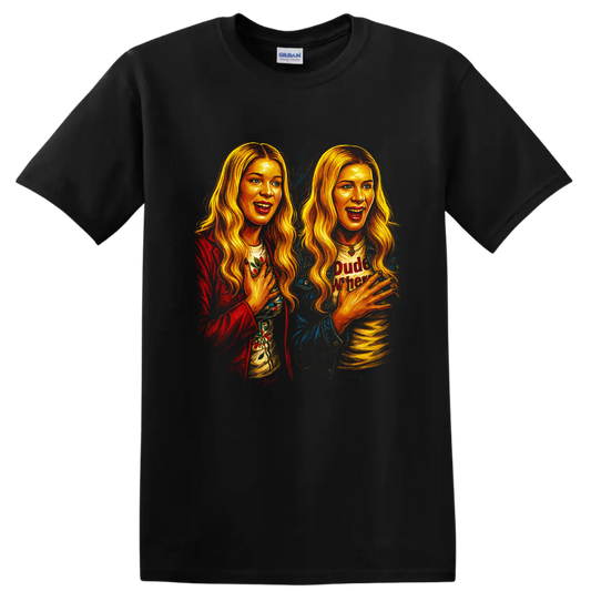 Colorful double portrait fan art inspired by Dude, Where's My Car movie T Shirt on a Black T Shirt
