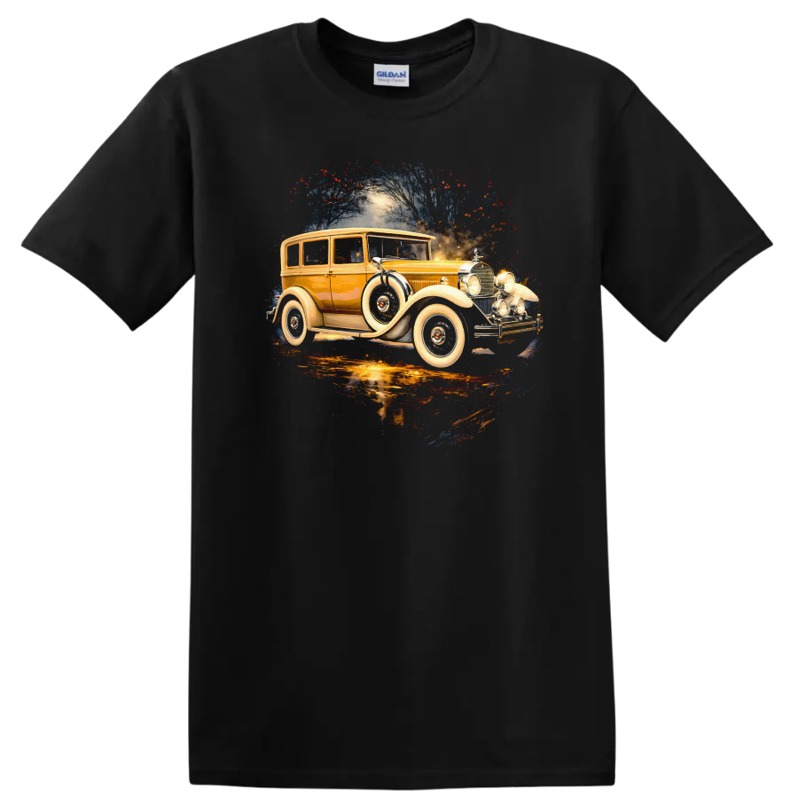 1928 Packard vintage car graphic print on T shirt on a Black T Shirt