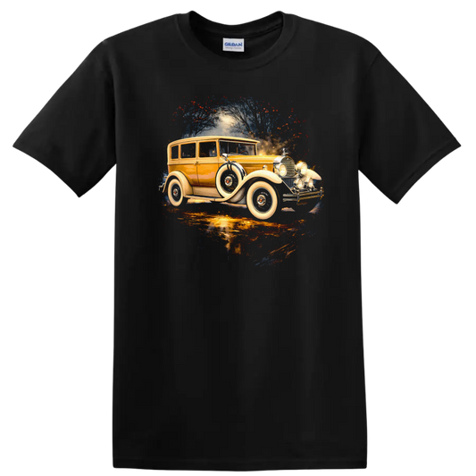 1928 Packard vintage car graphic print on T shirt on a Black T Shirt