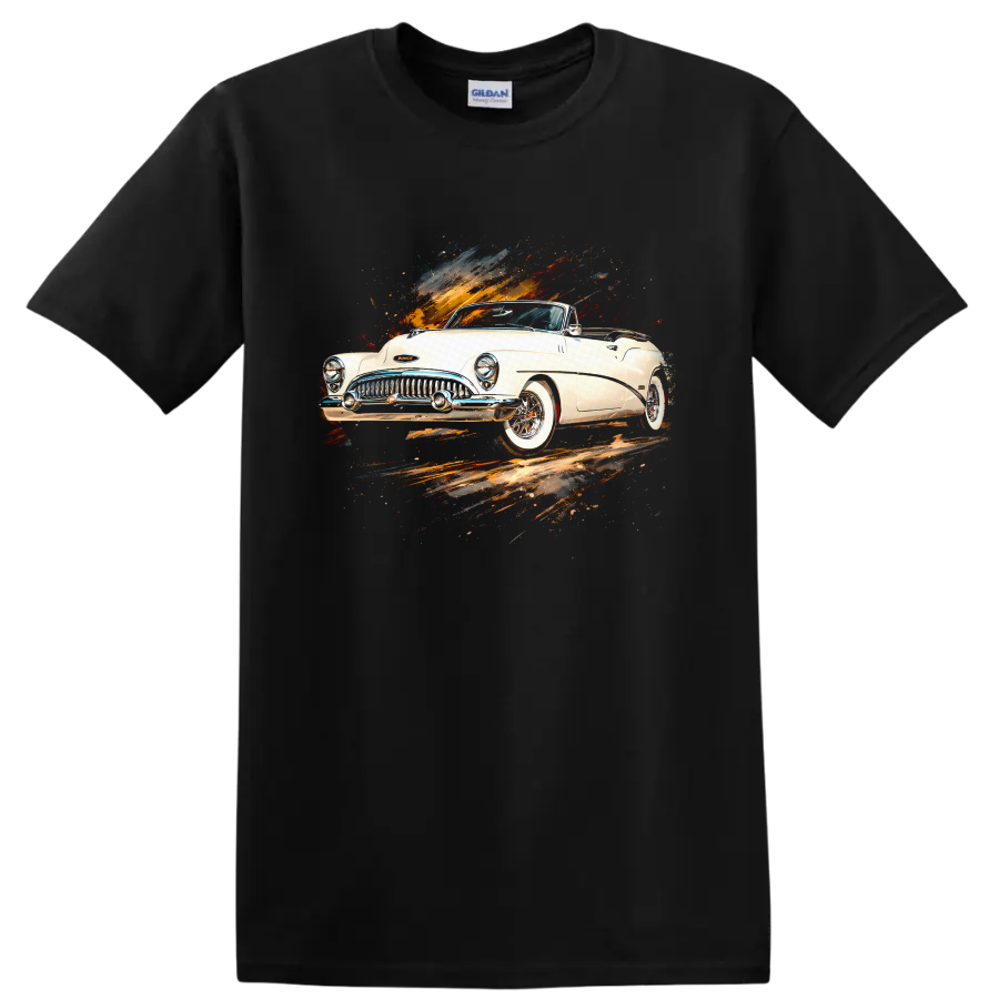 1953 Buick Skylark Convertible classic car graphic print T shirt on a Black T Shirt