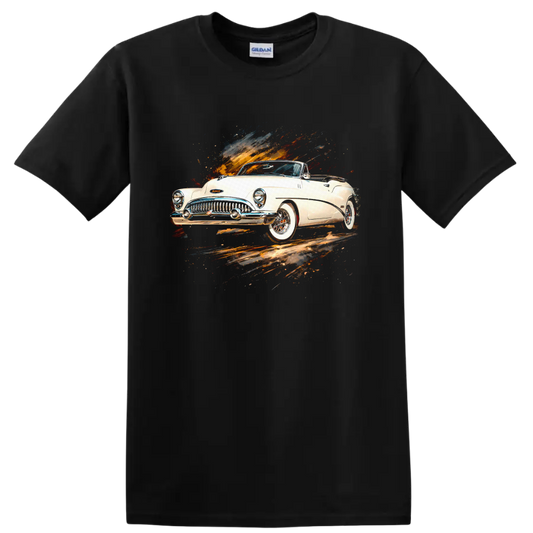 1953 Buick Skylark Convertible classic car graphic print T shirt on a Black T Shirt
