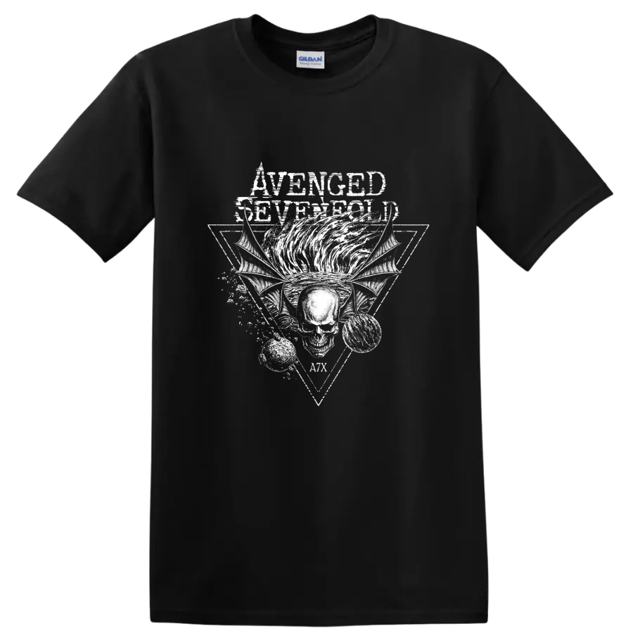 Avenged Sevenfold A7X skull wings vintage rock band graphic - Black