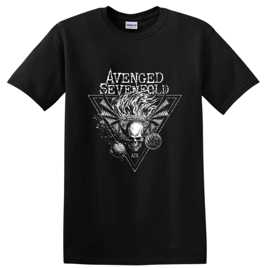Avenged Sevenfold A7X skull wings vintage rock band graphic - Black