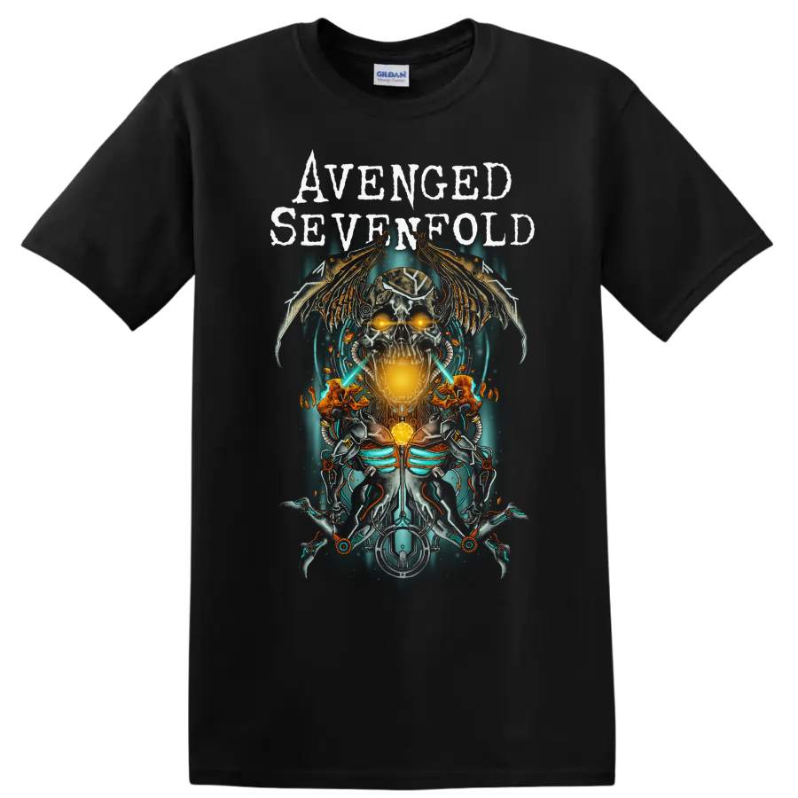 Avenged Sevenfold A7X skull wings rock metal graphic print T - Black