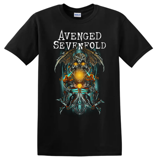 Avenged Sevenfold A7X skull wings rock metal graphic print T - Black