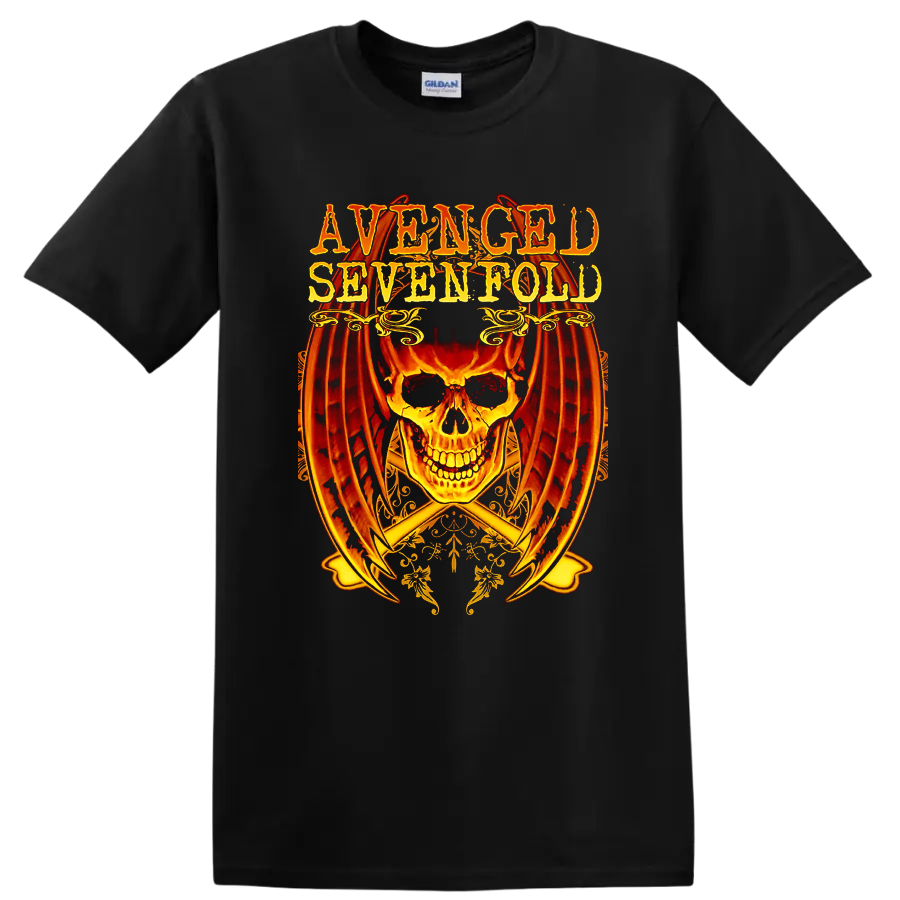Avenged Sevenfold A7X skull with wings rock metal graphic T - Black