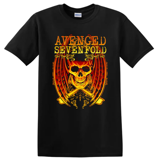 Avenged Sevenfold A7X skull with wings rock metal graphic T - Black