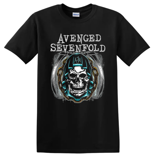 Avenged Sevenfold A7X skull and chain rock metal graphic print T - Black