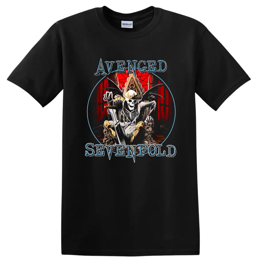 Avenged Sevenfold skeleton king graphic print T-shirt with gothic red - Black