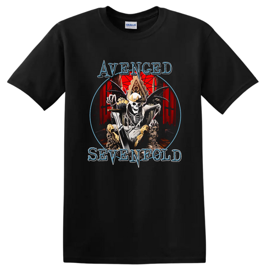 Avenged Sevenfold skeleton king graphic print T-shirt with gothic red - Black