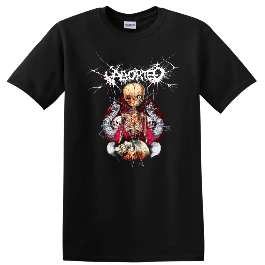 ABORTED-inspired skull skeleton rock metal graphic print - Black